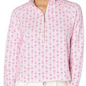 Lilly Pulitzer UPF 50+ Ronan Popover Crop 1/4 Zip Pink Topaz Fineapple Women's M